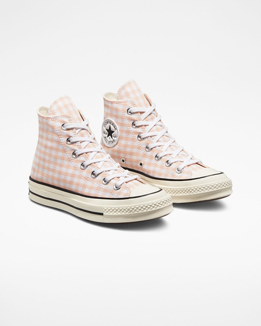 Zapatillas Altas Converse Chuck 70 Gingham Mujer Coral Blancas | PE 42580L